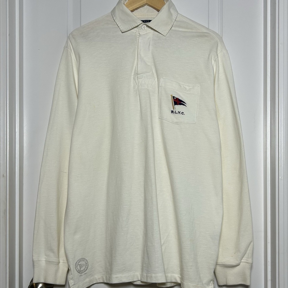 Polo Ralph Lauren Vintage 90s 100% Cotton White RLYC Yacht Club Rugby Shirt
